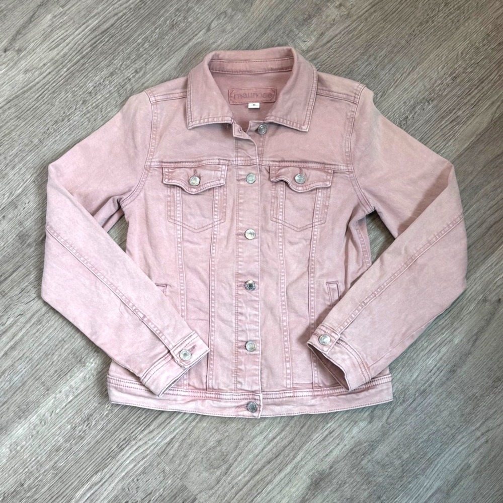 Maurices Womens Pink Denim‎ Jacket Stretch Trucker Jean Coat Size S Small